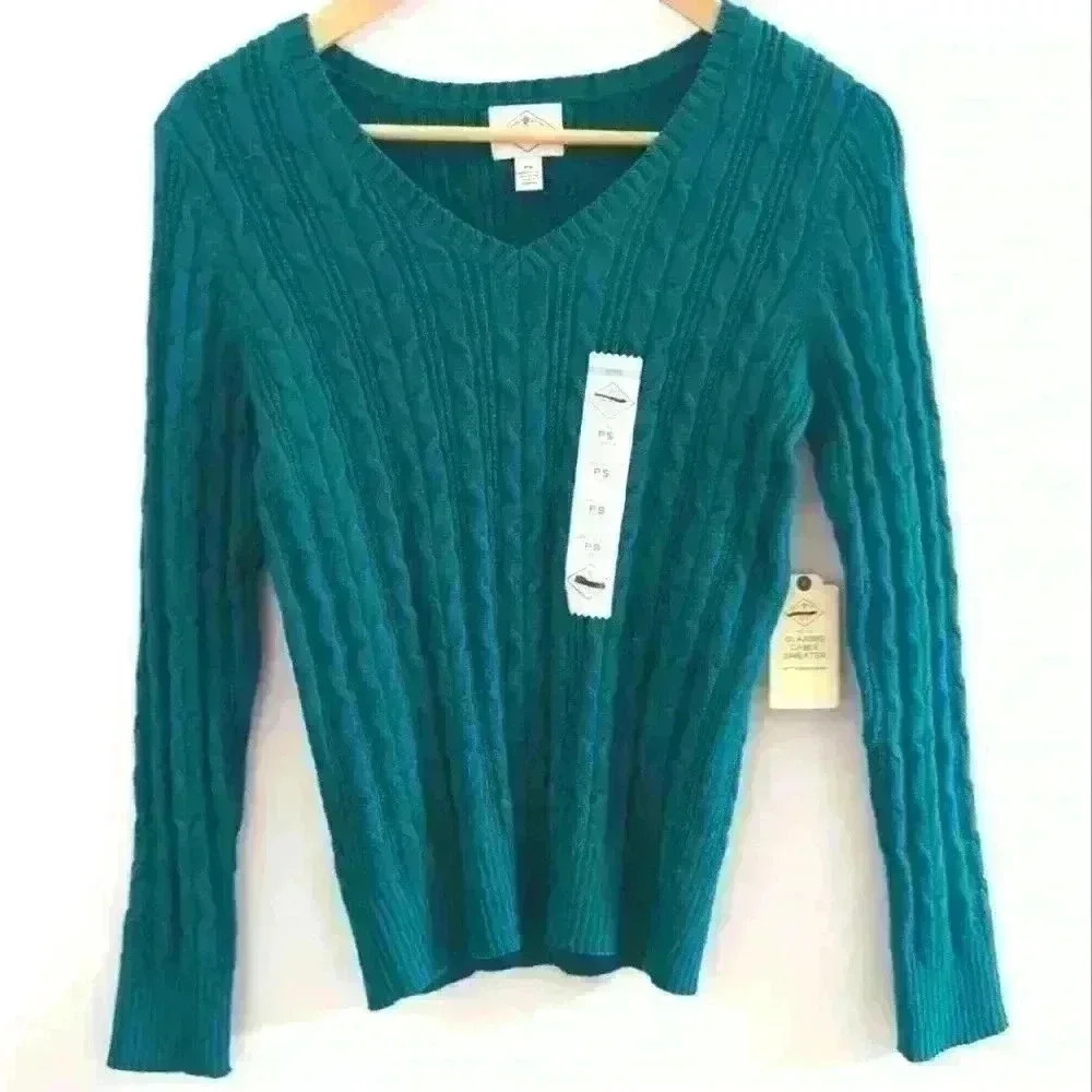 🌴2/$25🌴ST. JOHNS BAY | Women's Exquisite Teal Cable Knit V-Neck Sweater
